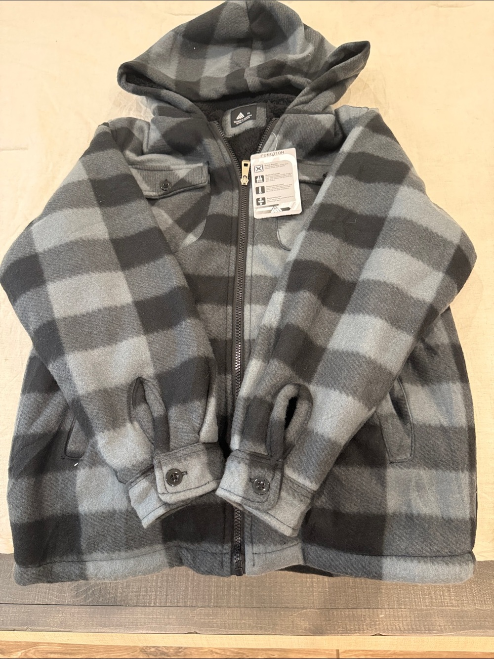 Kids Hooded Plaid Fleece Jacket - Gray